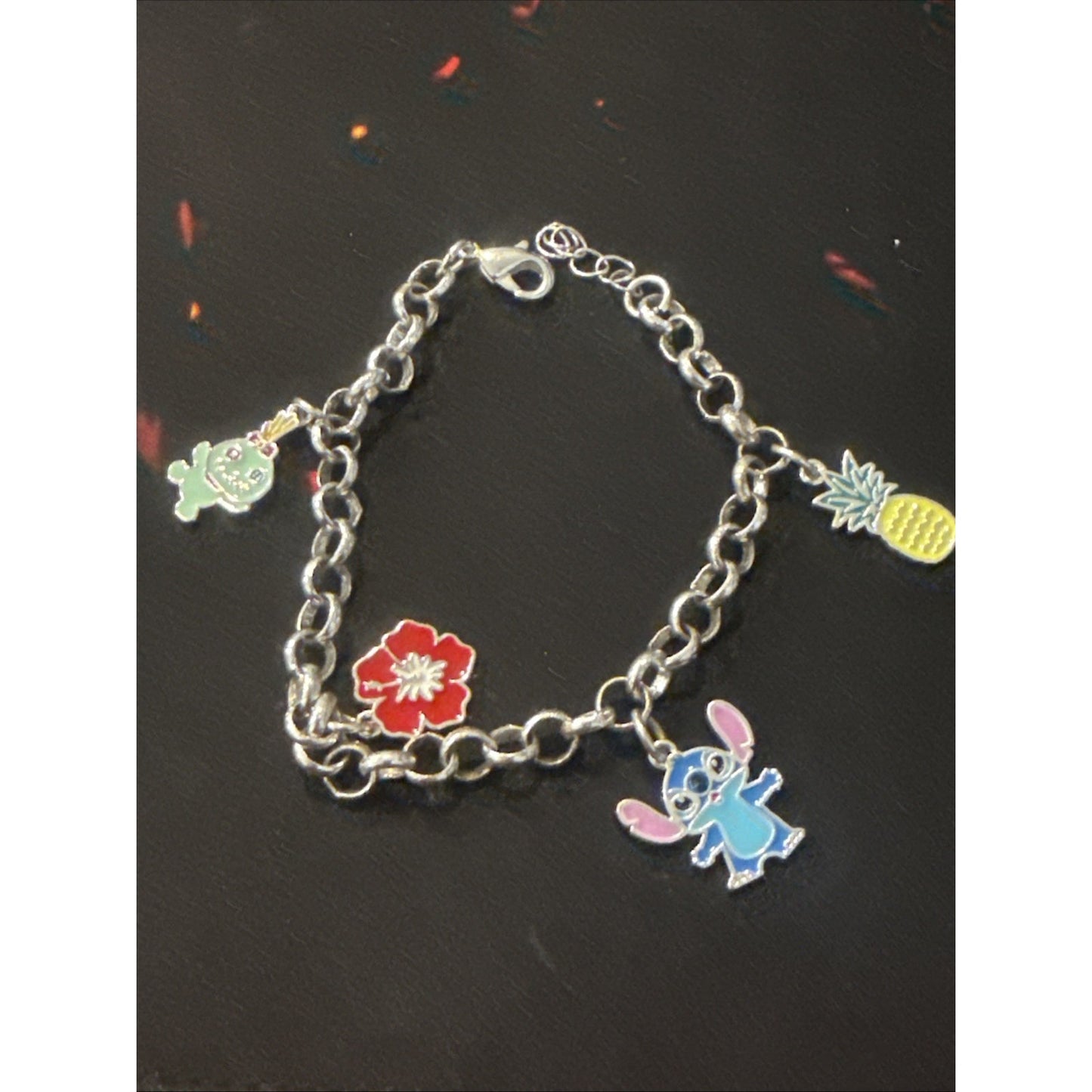 Disney Lilo & Stitch Enamel Charm Bracelet, Silver Tone Hawaiian Themed