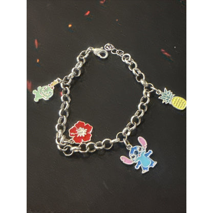 Disney Lilo & Stitch Enamel Charm Bracelet, Silver Tone Hawaiian Themed