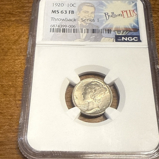 1920 MERCURY DIME NGC CERTIFIED MS 63 FB FULL BANDS - Bullion Plus