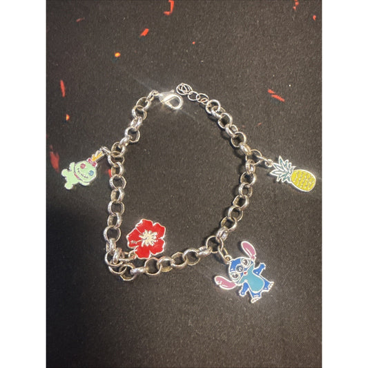 Disney Lilo & Stitch Enamel Charm Bracelet, Silver Tone Hawaiian Themed