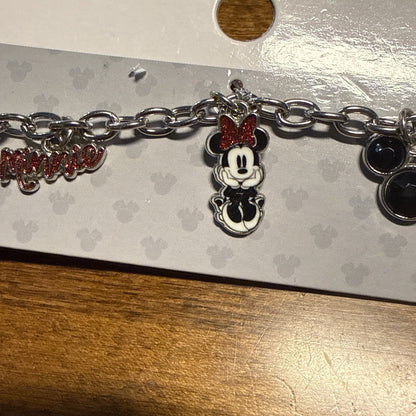 Minnie Mouse Disney Silvertone Charm Bracelet 7.5 In New