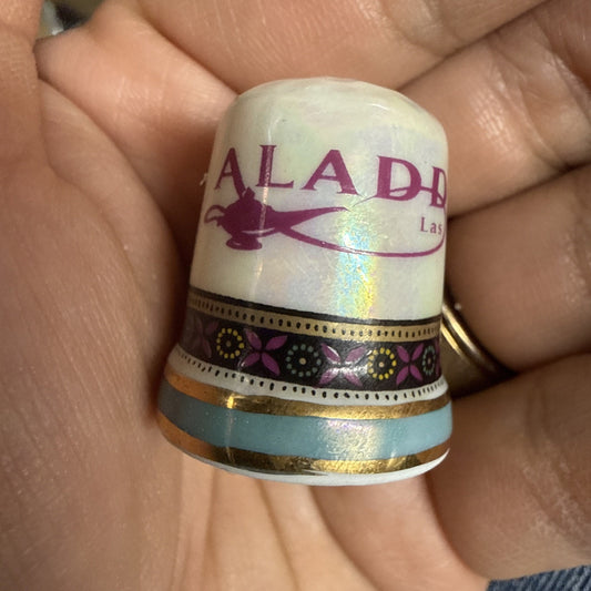 HTF Defunct Las Vegas Aladdin Hotel Gambling Casino Porcelain Sewing Thimble