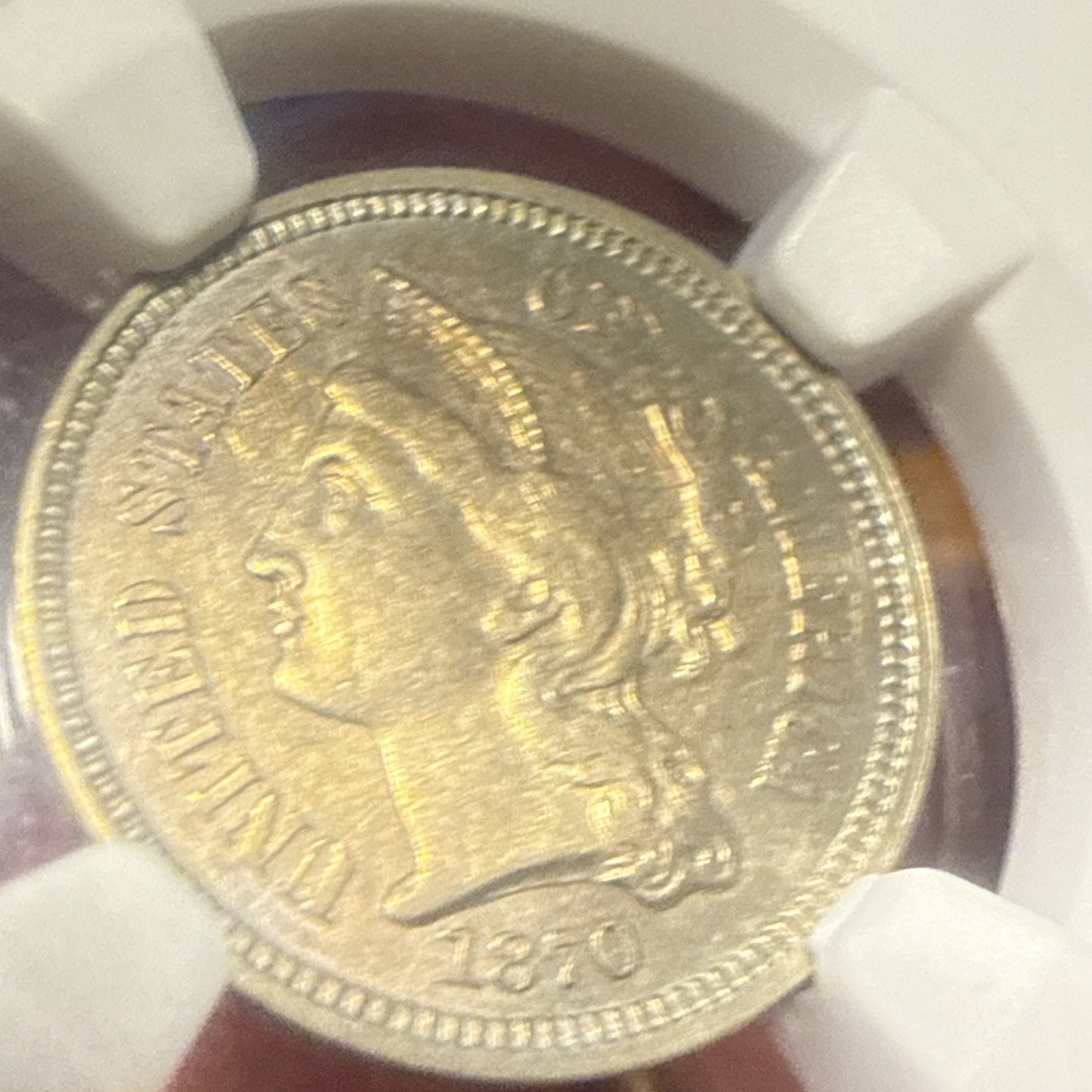 1870 Three Cent Nickel PCGS AU58 3CN - Bullion Plus - Light Toning