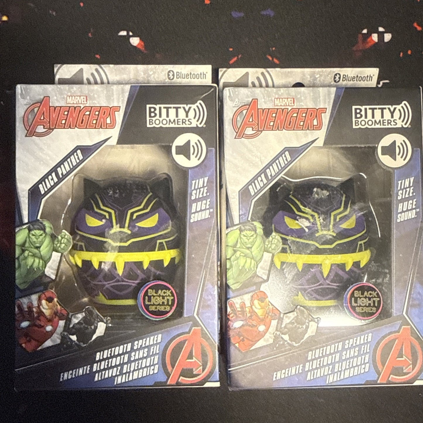 Black Panther Bitty Boomers 2 PACK Marvel Blacklight Mini Bluetooth Speaker NEW