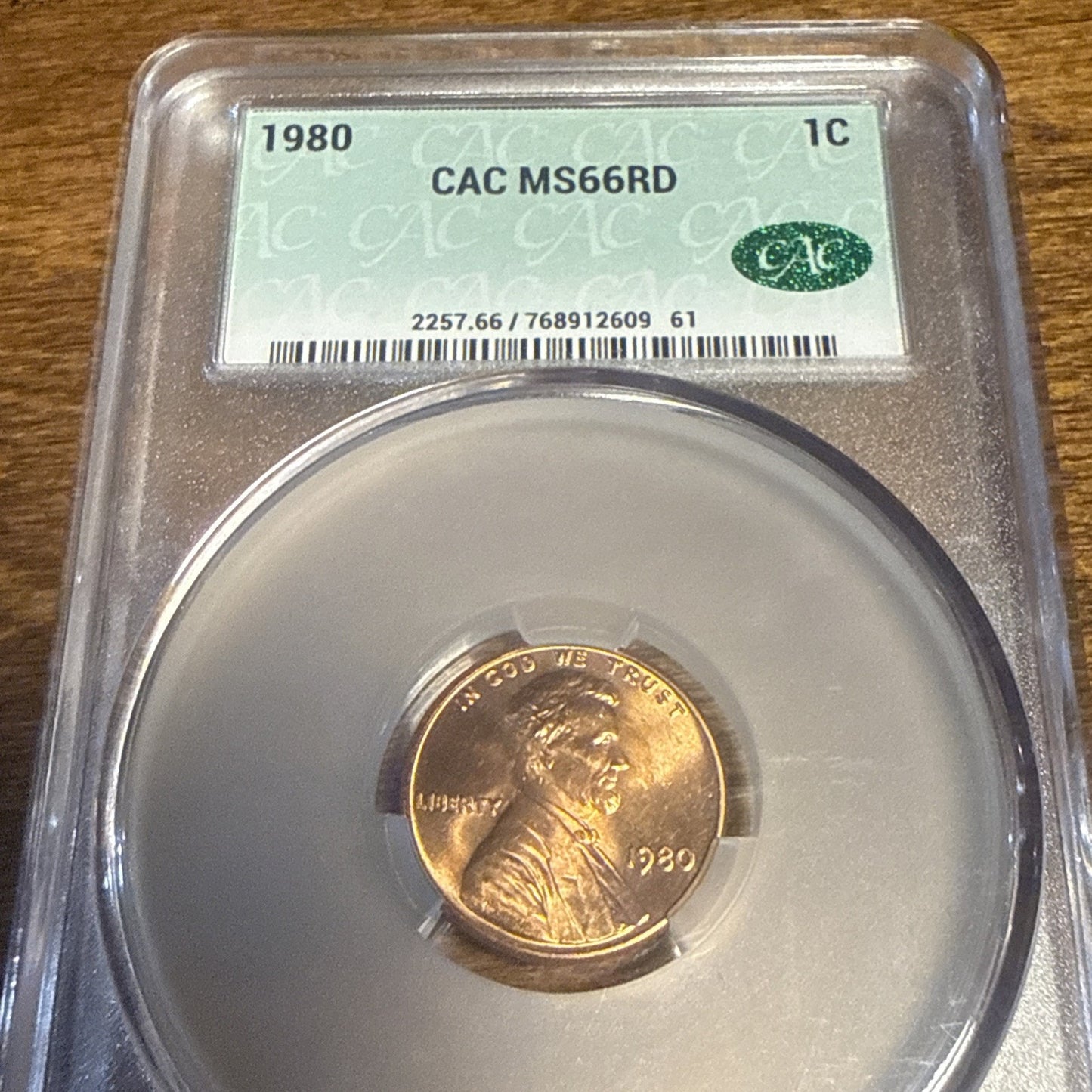 1980 1c Lincoln Memorial Cent ~ CAC MS66 RD
