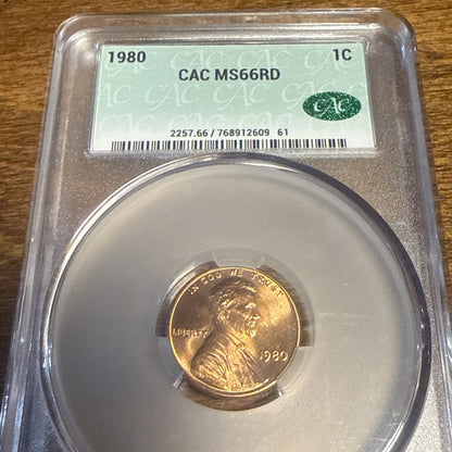 1980 1c Lincoln Memorial Cent ~ CAC MS66 RD