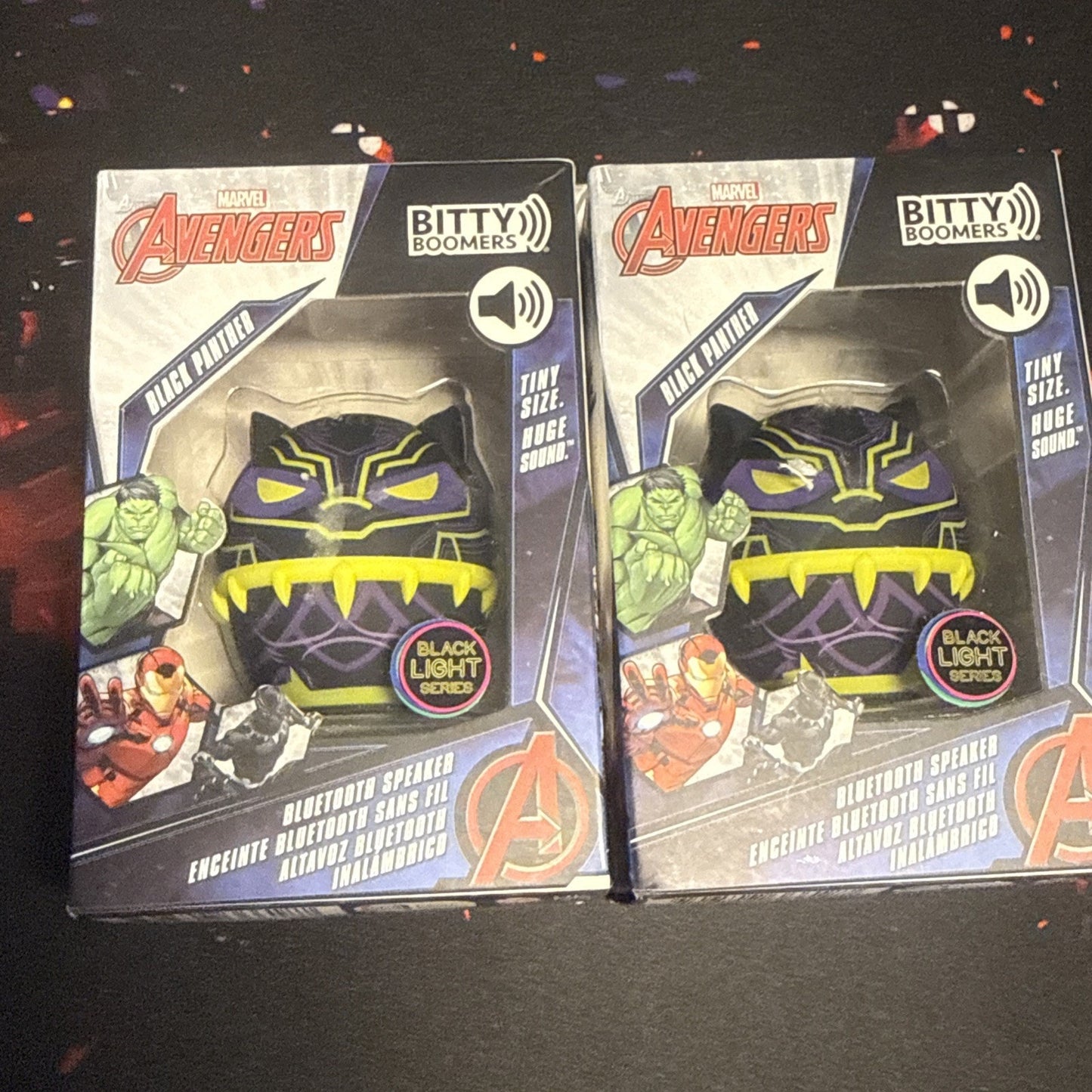 Black Panther Bitty Boomers 2 PACK Marvel Blacklight Mini Bluetooth Speaker NEW