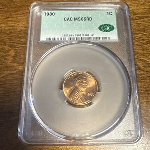 1980 1c Lincoln Memorial Cent ~ CAC MS66 RD