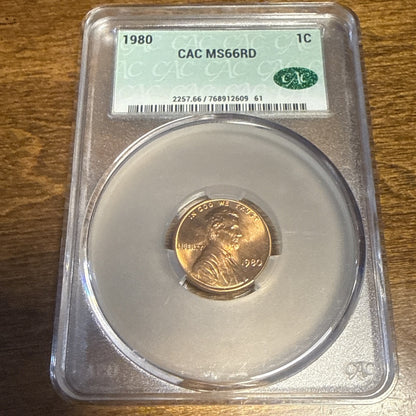 1980 1c Lincoln Memorial Cent ~ CAC MS66 RD