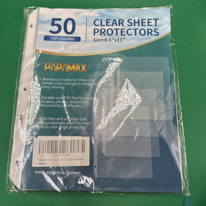 50 Pack Sheet Protectors for 3 Ring Binder - Clear Page 8.5 x 11,