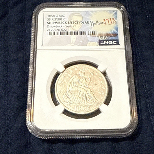 AU 1858 O 50c Seated Liberty Half Dollar SS Republic Shipwreck Treasure Coin - toyscardscomics