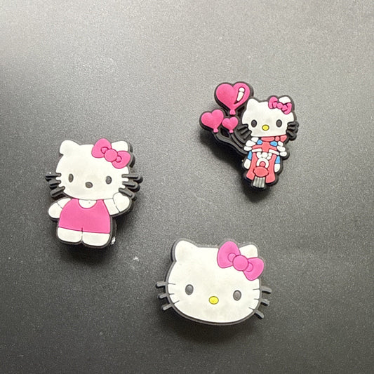 Lot of 3 Shoe Decoration Charms Rubber & Plastic Hello Kitty