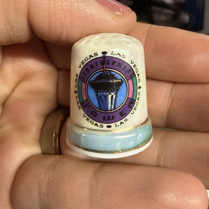 Las Vegas Nevada Iridescent Porcelain Collectible Souvenir Thimble
