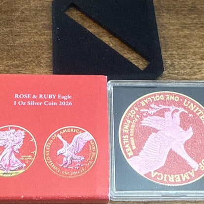 2026 ROSE & RUBY US Eagle 1 Oz Silver Coin 1$ - Rare Mintage 100