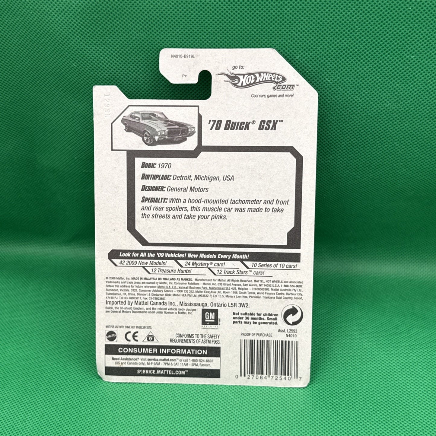 READ! Hot Wheels '70 Buick GSX 2009 New Models 007/190 w/ Package Wear