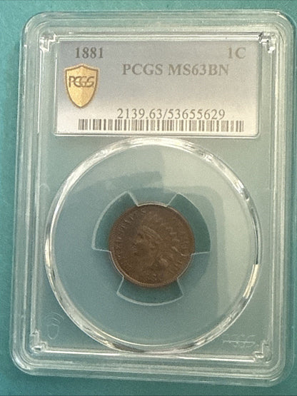 BU 1881 Indian Head Cent Penny PCGS MS63BN - toyscardscomics