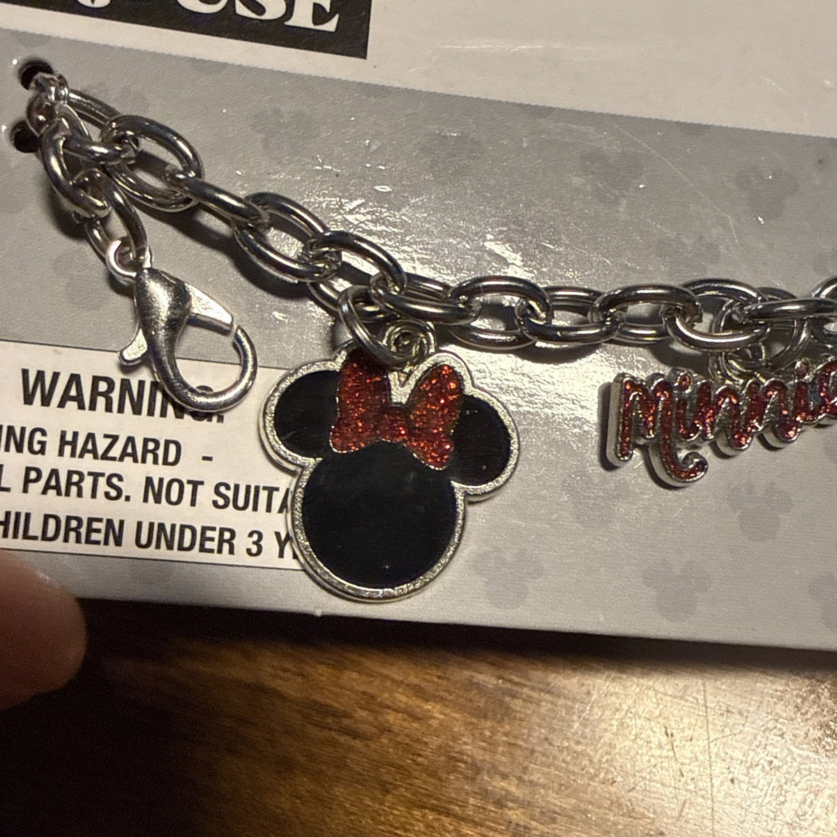 Minnie Mouse Disney Silvertone Charm Bracelet 7.5 In New