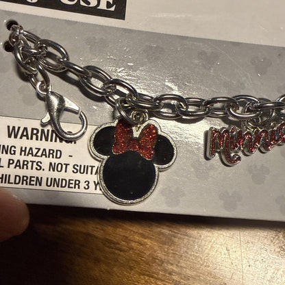 Minnie Mouse Disney Silvertone Charm Bracelet 7.5 In New