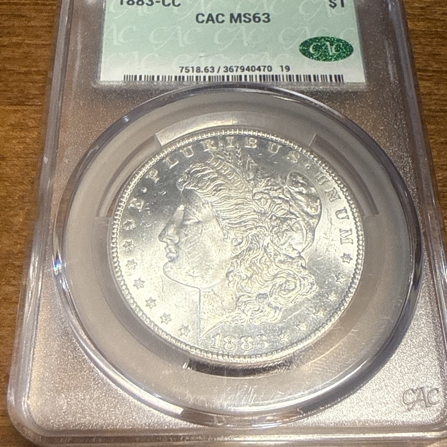 1883 CC $1 Morgan Silver Dollar Graded By CAC MS63 CAC Green Label