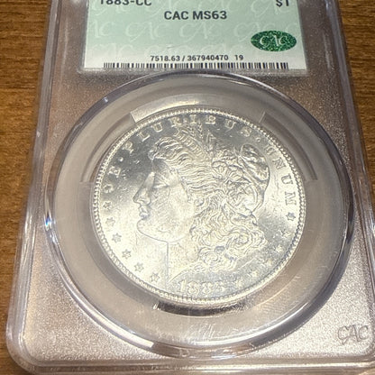 1883 CC $1 Morgan Silver Dollar Graded By CAC MS63 CAC Green Label