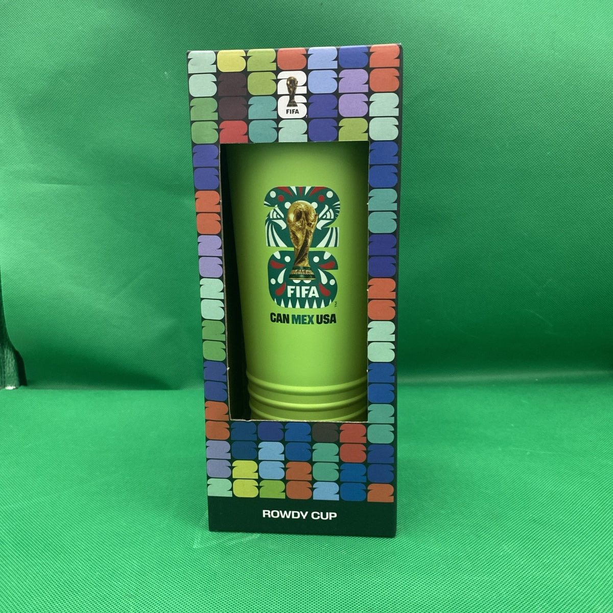 FIFA World Cup 26 Rowdy Cup Tumbler Horn Noisemaker 24oz GREEN CAN MEX USA