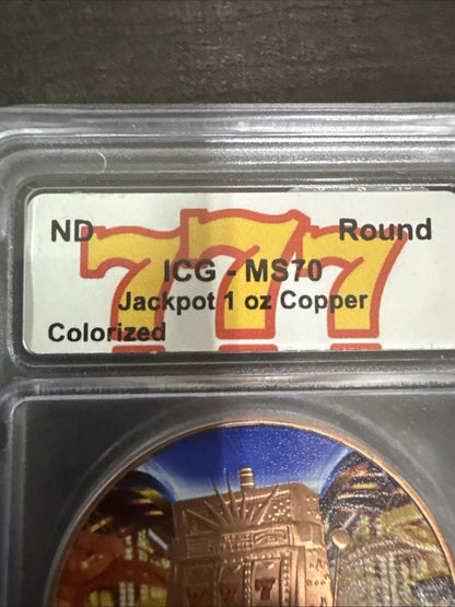 Certified MS70 graded Rounds Las Vegas Jackpot Color. 10,000 MADE! .999 Cooper - toyscardscomics