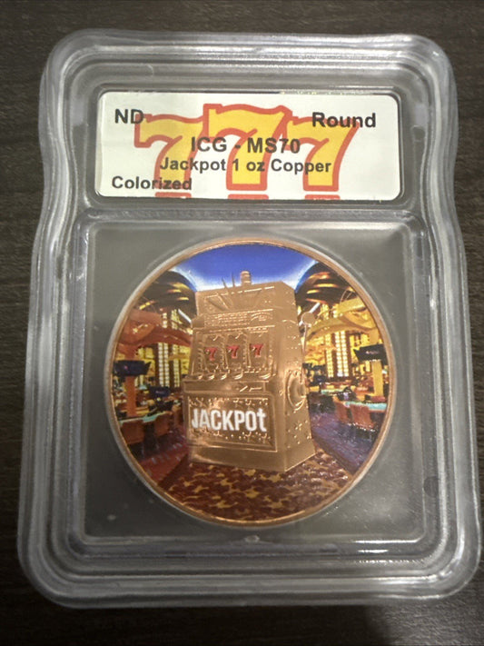 Certified MS70 graded Rounds Las Vegas Jackpot Color. 10,000 MADE! .999 Cooper - toyscardscomics