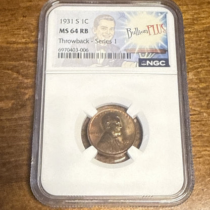 1931-S 1c NGC MS-64 RB Lincoln Wheat Cent Amazing Color