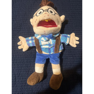 Nerd Boy Plush Hand Puppet Character w/ Glasses Blue Shirt Brown Shoes