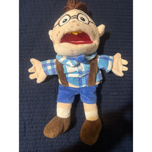 Nerd Boy Plush Hand Puppet Character w/ Glasses Blue Shirt Brown Shoes