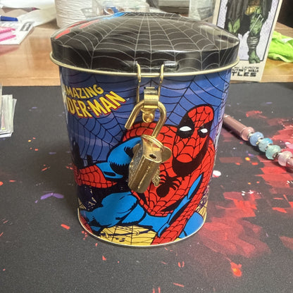 1998 Tin/metal Amazing Spider-man Bank With Lock! Rare