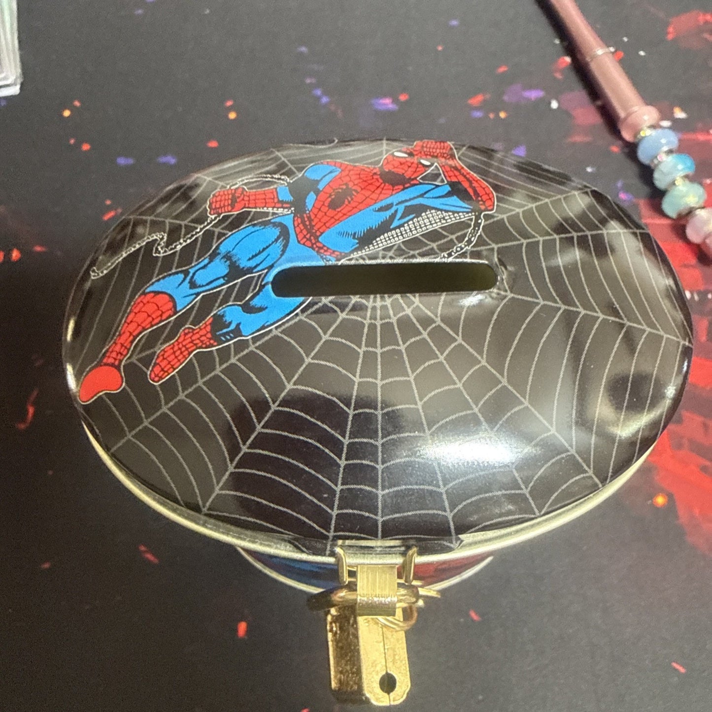 1998 Tin/metal Amazing Spider-man Bank With Lock! Rare