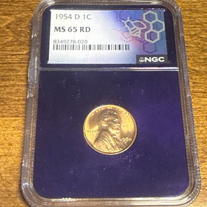 1954 D MS66RD Wheat Cent NGC Trader Bea Purple Core