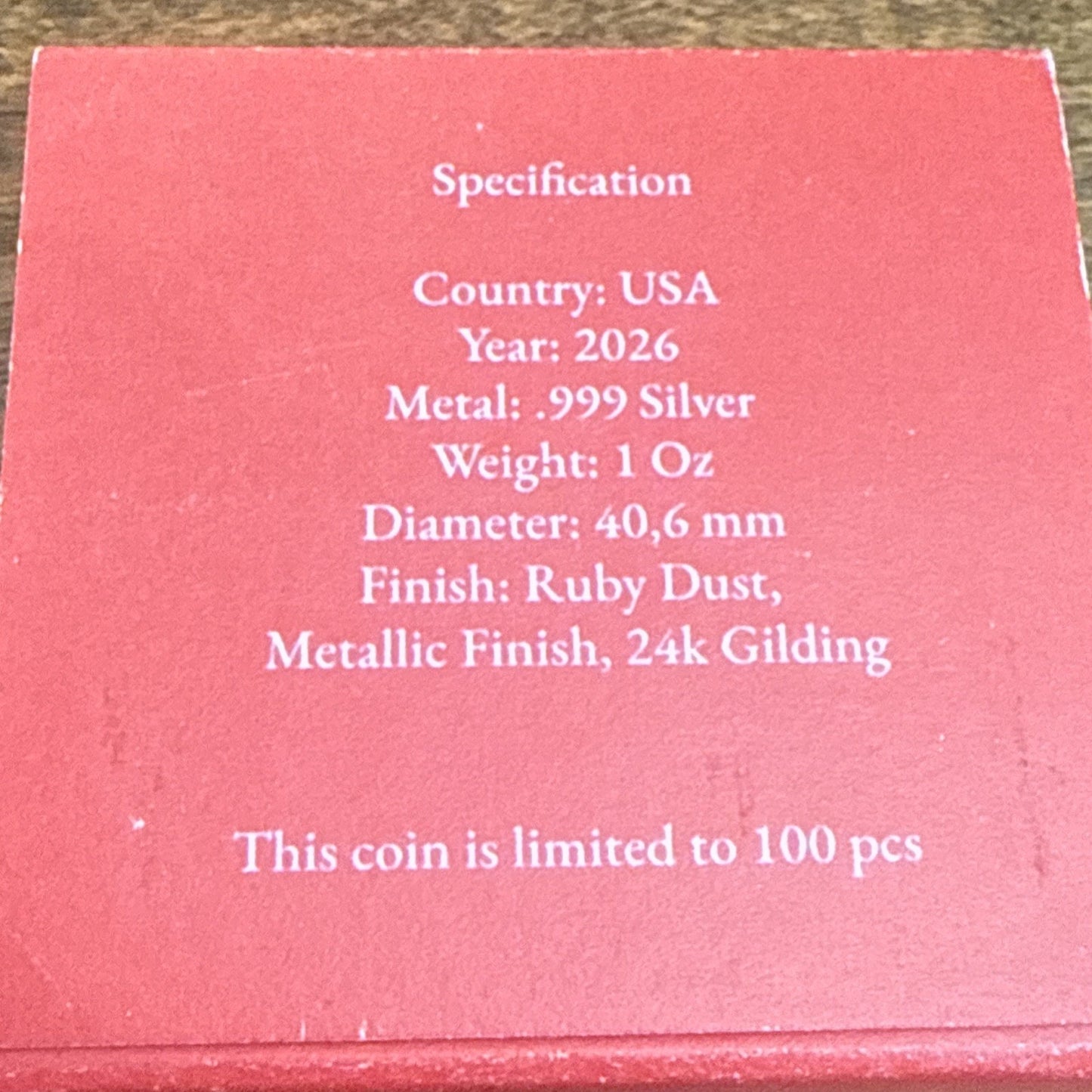 2026 ROSE & RUBY US Eagle 1 Oz Silver Coin 1$ - Rare Mintage 100