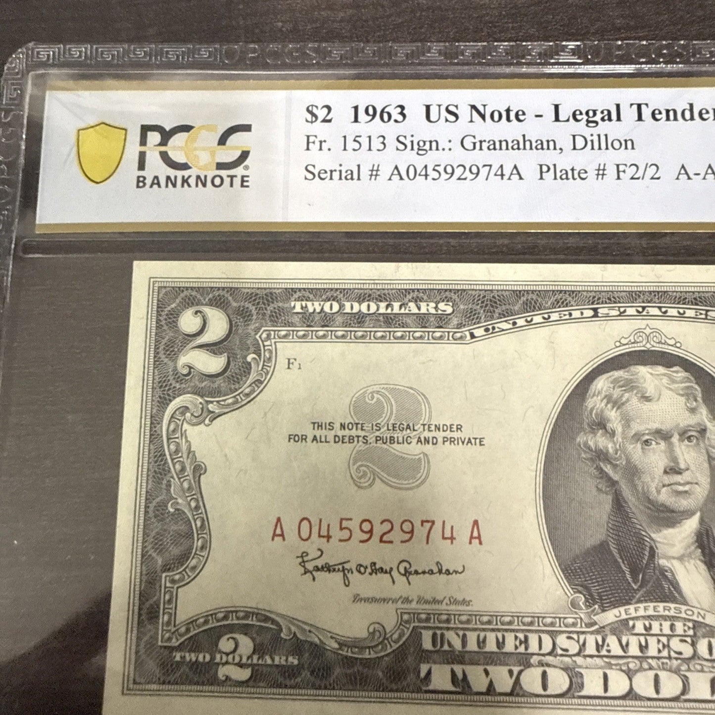 DBR 1963 - A $2 Legal Gem Fr. 1514 PCGS - B 66 PPQ Serial A04592974A - toyscardscomics