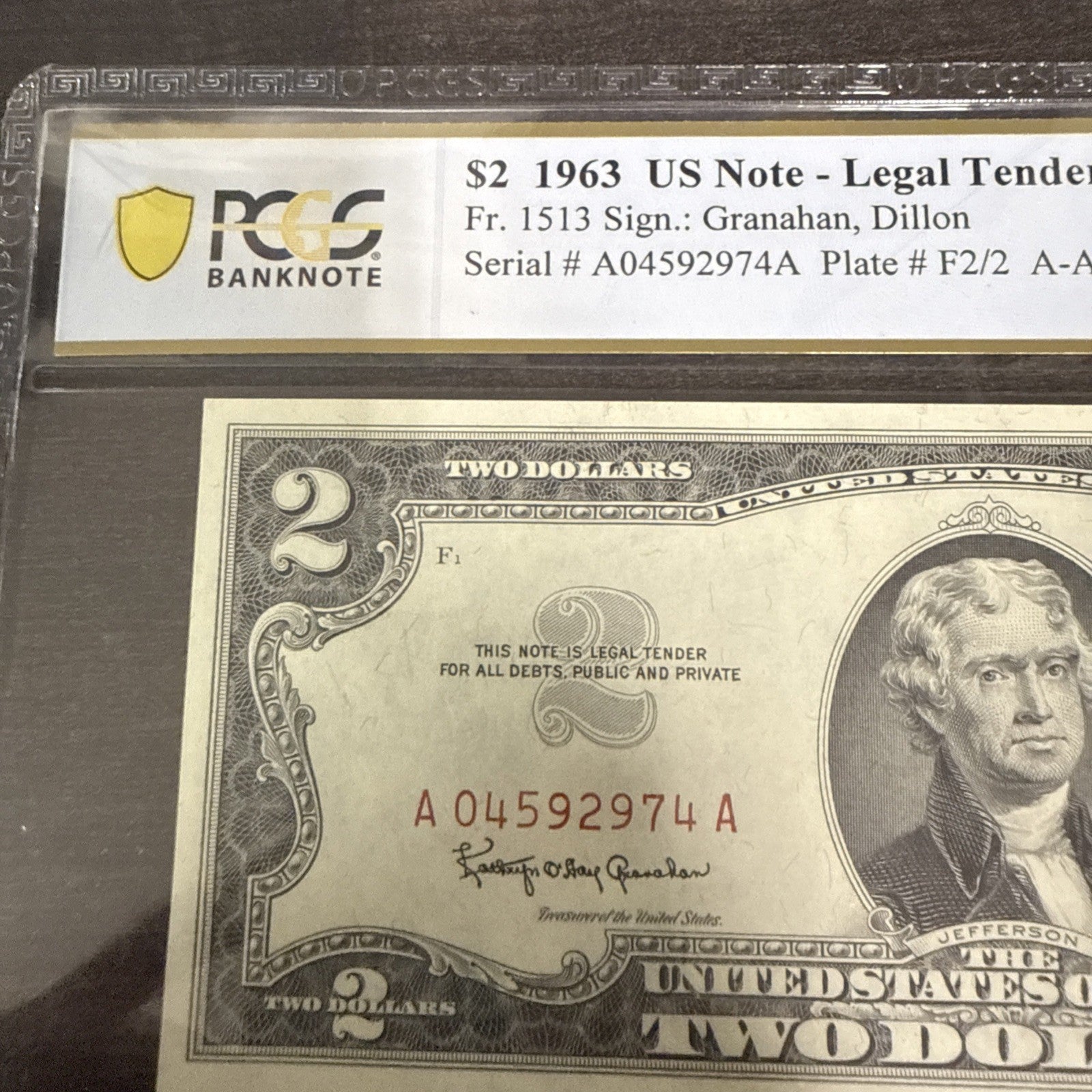 DBR 1963 - A $2 Legal Gem Fr. 1514 PCGS - B 66 PPQ Serial A04592974A - toyscardscomics