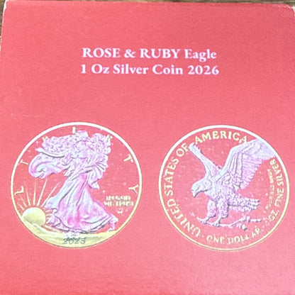 2026 ROSE & RUBY US Eagle 1 Oz Silver Coin 1$ - Rare Mintage 100