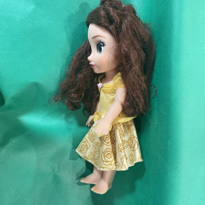 Disney Princess Belle Doll Yellow Dress And Shoes Long Brown Hair Brown Eyes 14”