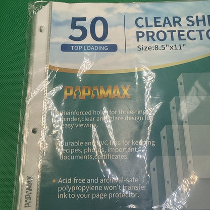 50 Pack Sheet Protectors for 3 Ring Binder - Clear Page 8.5 x 11,