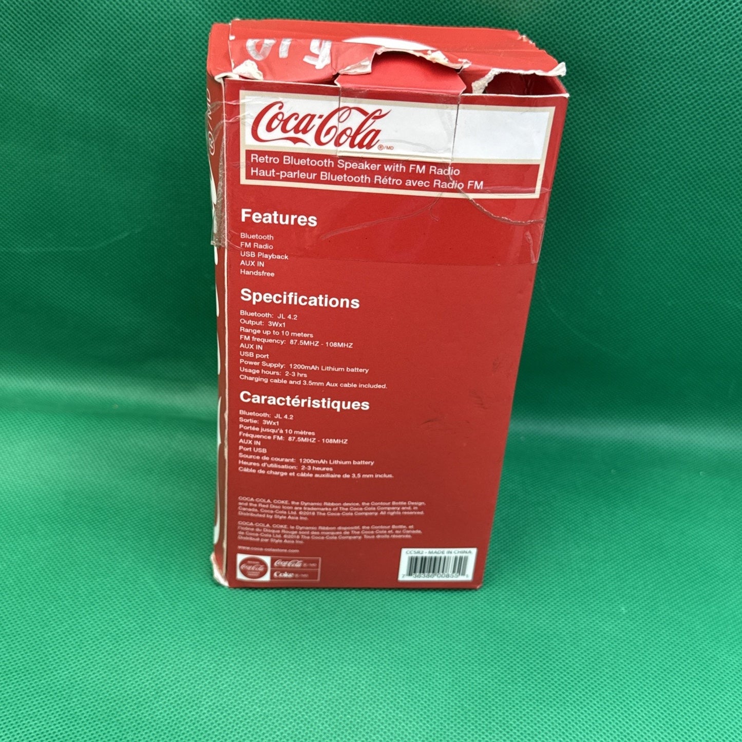 Coca-Cola Retro Bluetooth Speaker FM Radio w/ USB Charging & Aux Cable