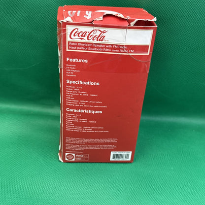 Coca-Cola Retro Bluetooth Speaker FM Radio w/ USB Charging & Aux Cable