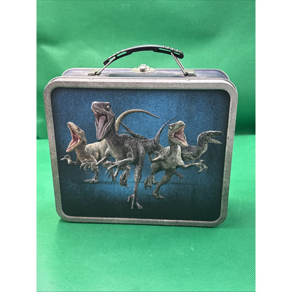 Jurassic World Park Tin Lunch Box T-Rex Velociraptor Dinosaurs Embossed 2015