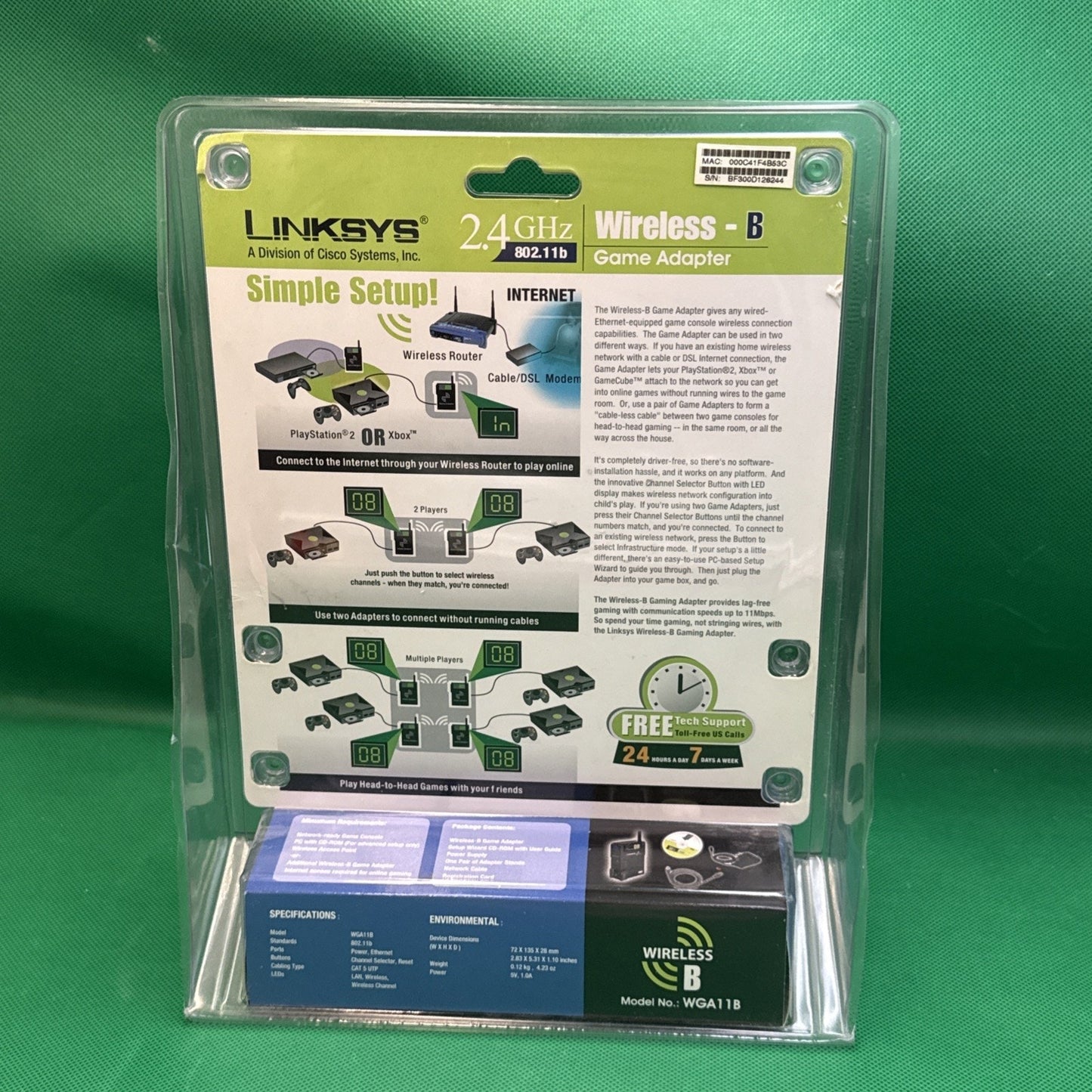 New Linksys Wireless-B Game Adapter 2.4GHZ PS2 Xbox Nintendo Black In Box NIB