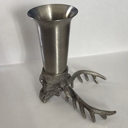 Jagermeister Stainless Metal Shot Glass Pewter Stag Buck Head Logo
