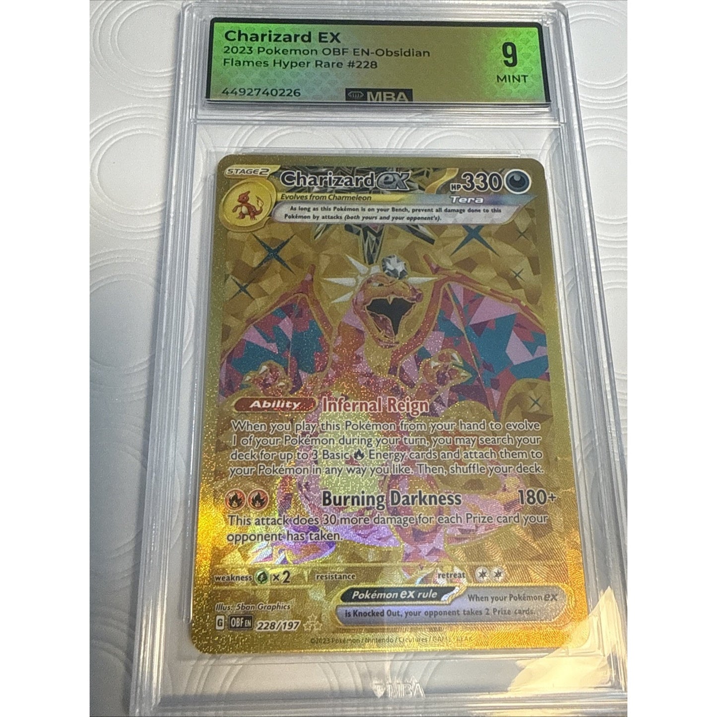 2023 POKEMON OBF EN-OBSIDIAN FLAMES HYPER RARE #228 CHARIZARD EX MBA 9