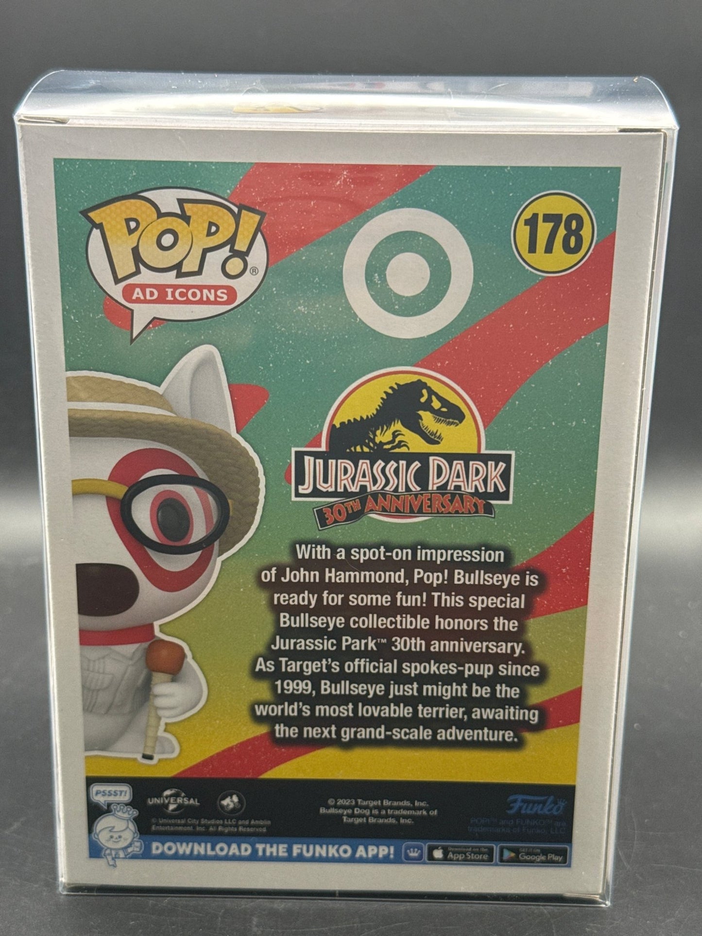 FUNKO POP AD ICONS BULLSEYE AS JURASSIC PARK JOHN HAMMOND #178 TARGET EXCLUSIVE - toyscardscomics