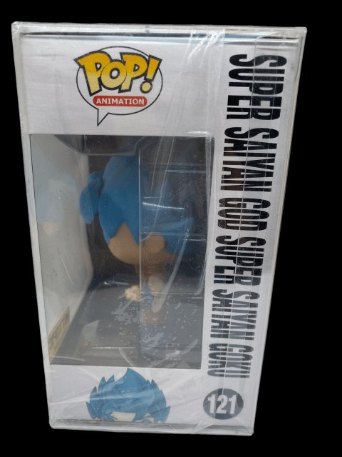 Funko PoP! Animation DragonBall Z " Super Saiyan God Super Saiyan Goki" 121 - Signed by Voice Actor Sean Schemmel with Pop Protector - toyscardscomics