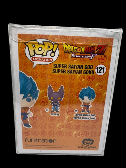 Funko PoP! Animation DragonBall Z " Super Saiyan God Super Saiyan Goki" 121 - Signed by Voice Actor Sean Schemmel with Pop Protector - toyscardscomics