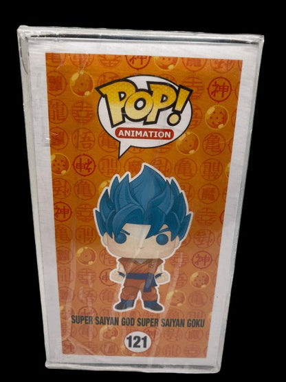 Funko PoP! Animation DragonBall Z " Super Saiyan God Super Saiyan Goki" 121 - Signed by Voice Actor Sean Schemmel with Pop Protector - toyscardscomics