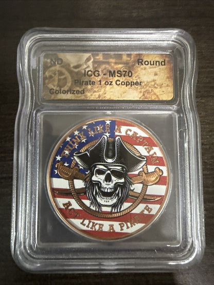 HayleyBug Pirate Skull American Flag 1 oz Copper Round – ICG MS70 Perfect - toyscardscomics